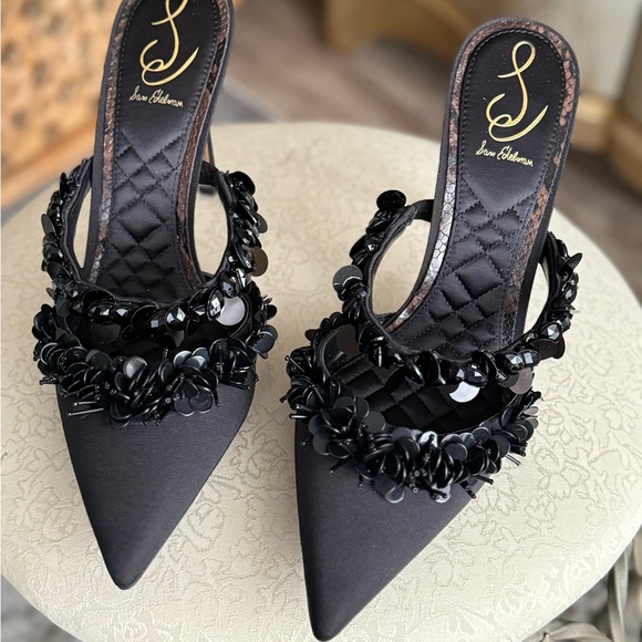 Elegant Black unique mules pointy toe heels - Picture 9 of 11